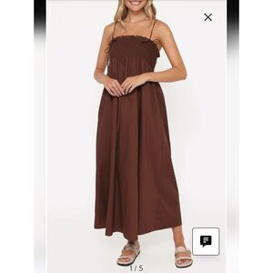 Petal & Pup Josie Maxi Dress Brown Linen Blend Size 12 New